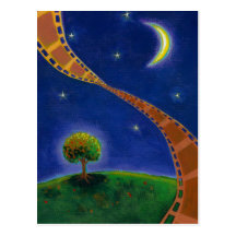 Fall night movie art fun painting for film lovers post card