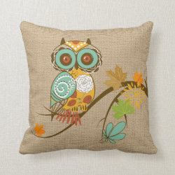 Fall Owl on faux Burlap Pillow