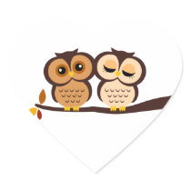 Fall Owls Heart Sticker