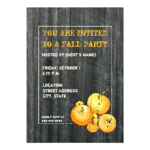 Fall Party Pumpkin & Barnwood Invitation