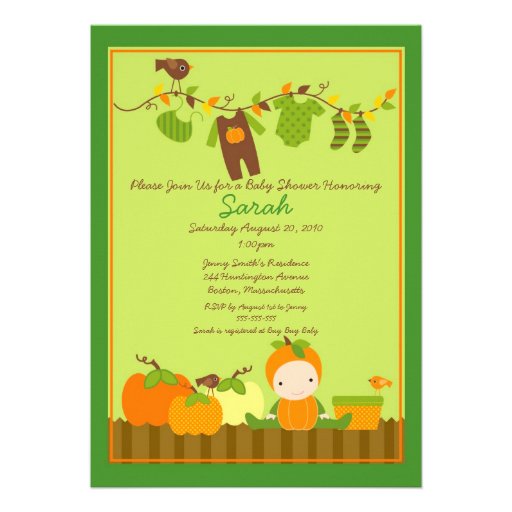 Fall Pumpkin Boy Clothesline Baby Shower Invite