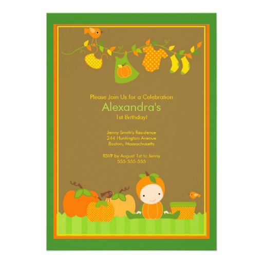 Fall Pumpkin Girl Birthday Party Invitation