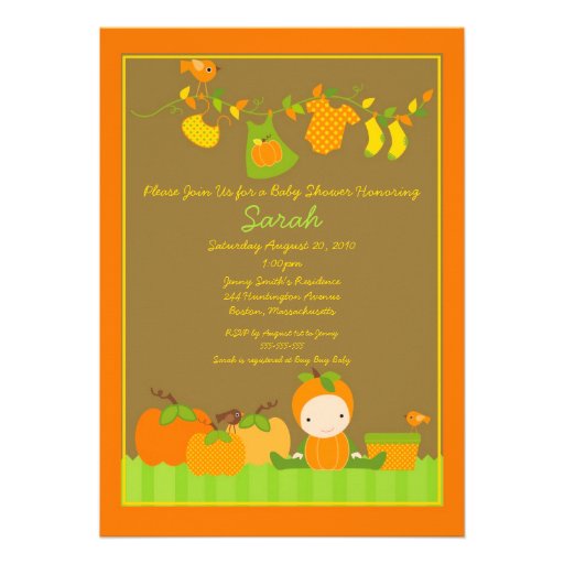 Fall Pumpkin Girl Clothesline Baby Shower Invite