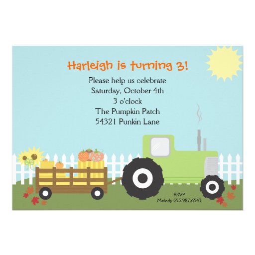 Fall Pumpkin Patch Birthday Party Invitation (front side)