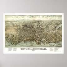 Fall River, MA Panoramic Map - 1877 Print