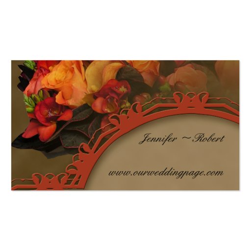 Fall Rose Bouquet Wedding Website card Business Card (front side)
