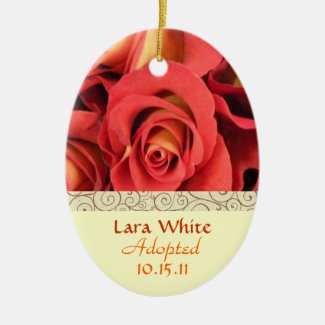 Fall Rose Floral Adoption Announcement Keepsake Ceramic Ornament