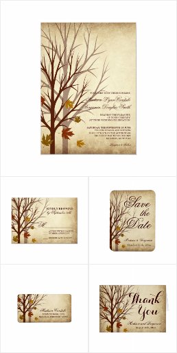 Fall Tree Silhouette Autumn Wedding Invitation Set