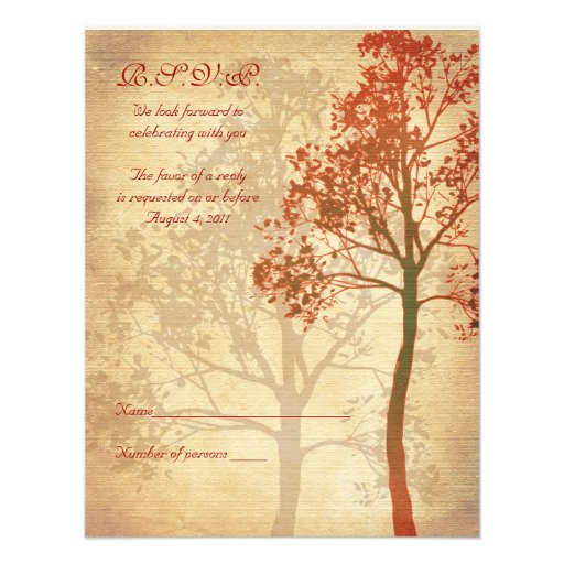Fall Tree Wedding Reply Card Personalized Announcements