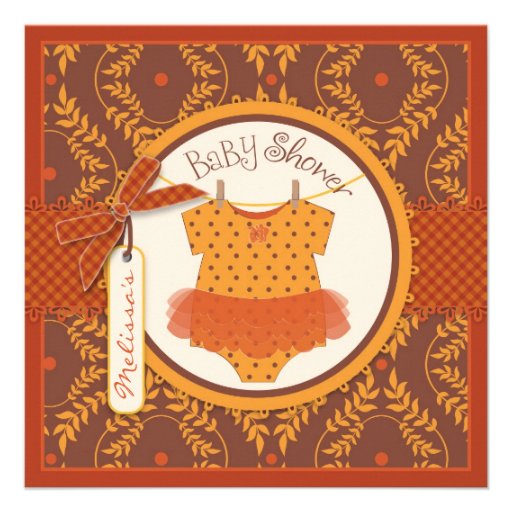 Fall Tutu and Autumn Damask Vine Baby Shower Personalized Invites