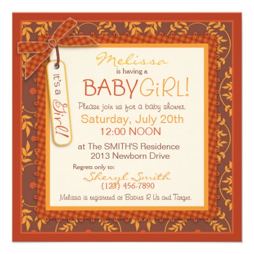 Fall Tutu and Autumn Damask Vine Baby Shower Personalized Invites