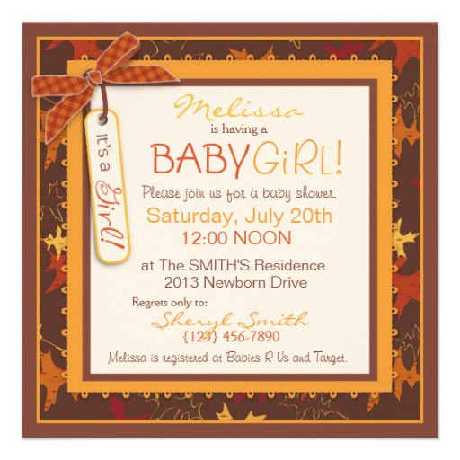 Fall Tutu and Autumn Leaves Baby Shower Invitation