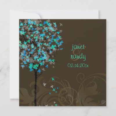 Fall wedding DIY color electric blue leaves Custom Invitation by