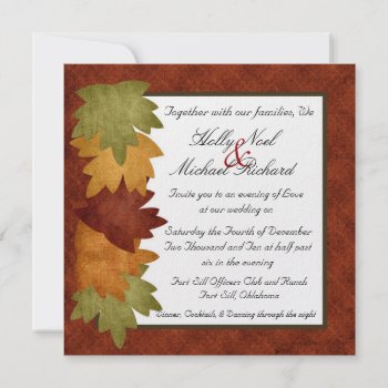 Fall wedding invitation leaves chic classic reds invitation