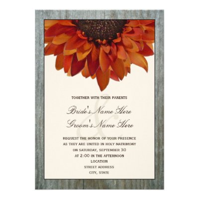 Fall Wedding Invitation - Sunflower &amp; Barnwood