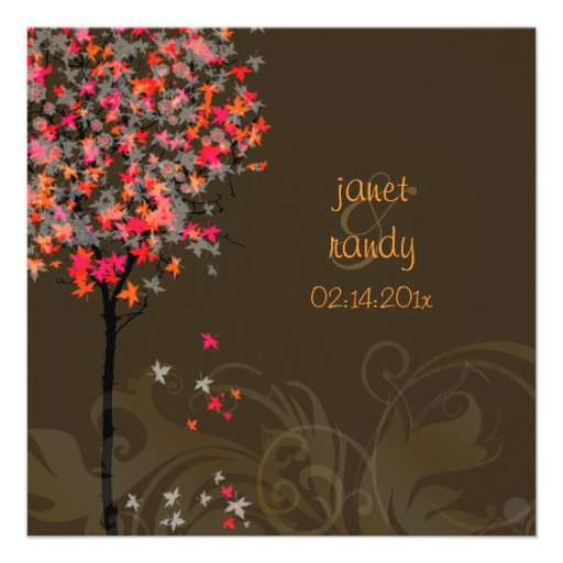 Fall wedding invitations/red maple leaves