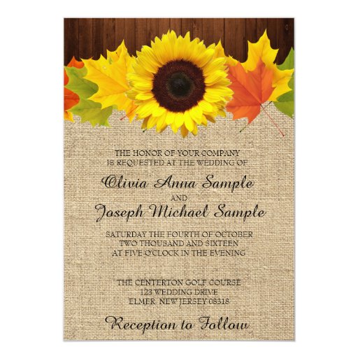 Fall Wedding Invitations With Sunflower And Leaves Zazzle
