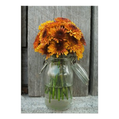 Fall Wedding Jar Of Flowers &amp; Barnwood Personalized Invitation
