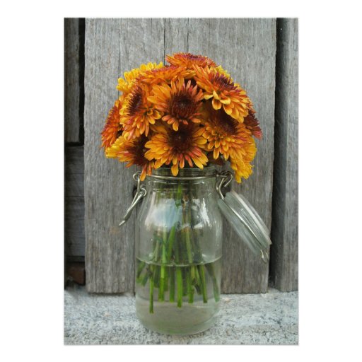 Fall Wedding Mason Jar Flowers & Barnwood Personalized Invitation