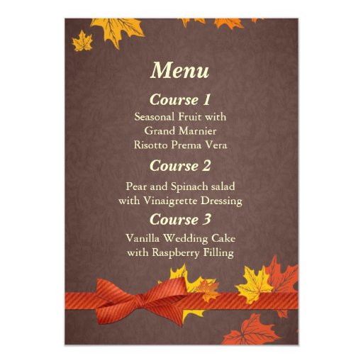 fall wedding menu card Zazzle