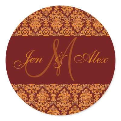 Fall Wedding Names & Monogram Gold Orange Sticker