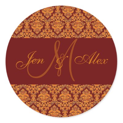 Fall Wedding Names Monogram Gold Orange Sticker by WeddingCentre