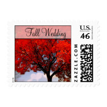 Fall Wedding  Red Leaf Tree Heart Cloud postage