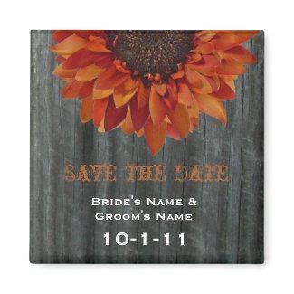 Fall Wedding Save The Date - Barnwood & Sunflower magnet