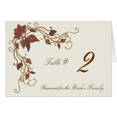 Elegant Fall wedding reception table number card