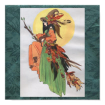 fall witch green background posters