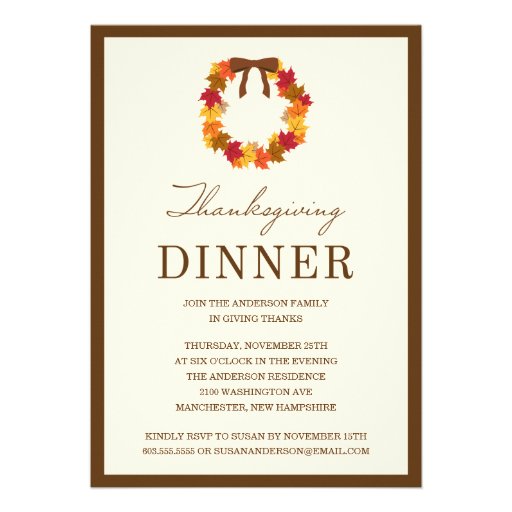 FALL WREATH IN BROWN | THANKSGIVING DINNER INVITE (front side)