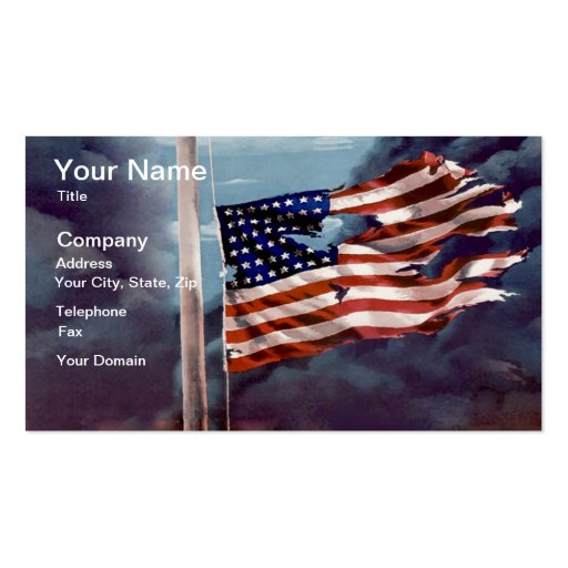 Fallen But Not Forgotten Smoke and Torn Flag Business Cards (front side)