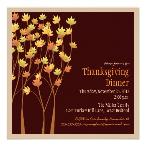 Falling Autumn Leaves Thanksgiving Invitation (front side)