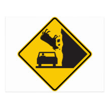 Falling Cow Zone Highway Sign Post Card
