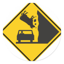 Falling Cow Zone Highway Sign Round Sticker