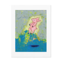 Falling floating PIG unique contemporary ART postcards