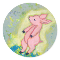 Falling floating PIG unique contemporary ART stickers