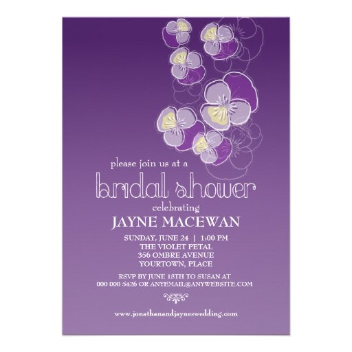 Falling Flowers Violet Ombre Bridal Shower Personalized Invitation