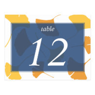Falling ginkgo leaves blue table number card post card