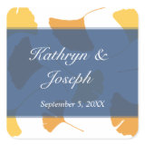 Falling ginkgo leaves blue wedding favor square sticker