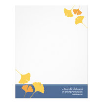 Falling ginkgo leaves golden yellow blue autumn letterhead
