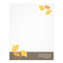Falling ginkgo leaves golden yellow gray autumn letterhead