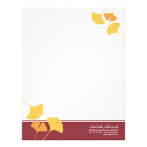 Falling ginkgo leaves golden yellow maroon autumn letterhead
