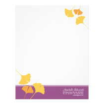 Falling ginkgo leaves golden yellow purple autumn letterhead