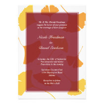 Falling ginkgo leaves maroon golden autumn wedding invitations
