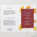 Falling ginkgo leaves maroon red wedding program flyer