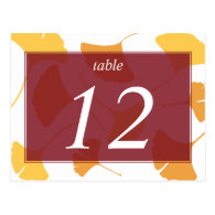 Falling ginkgo leaves maroon table number card post card