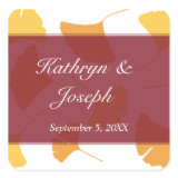 Falling ginkgo leaves maroon wedding favor square stickers