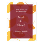 Falling ginkgo leaves maroon wedding save the date post cards