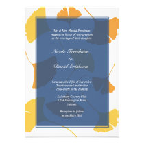 Falling ginkgo leaves navy golden autumn wedding invitations